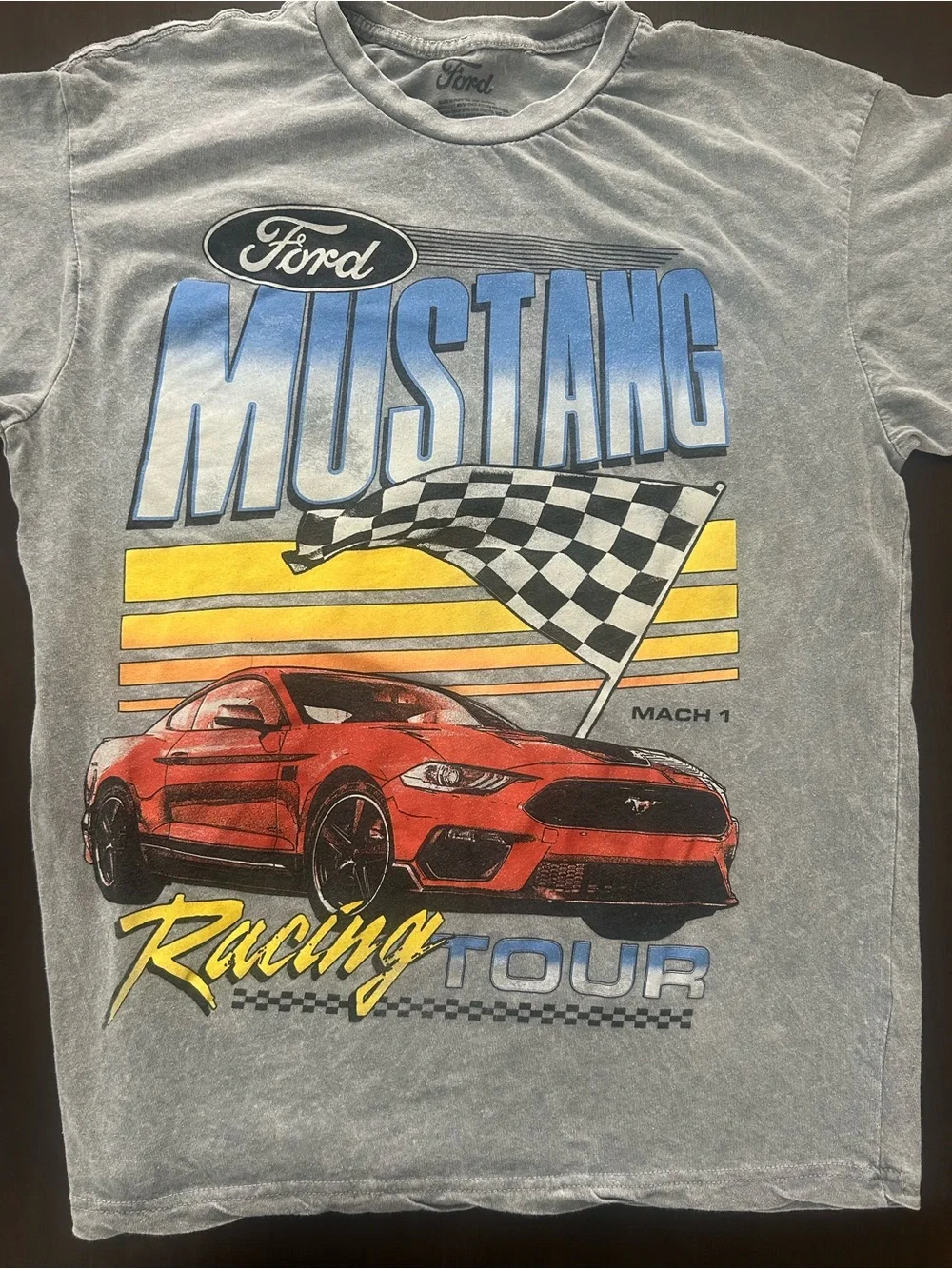 Ford‎ Mustang Mach 1 Racing Tour Graphic Tee Grey Wash Streetwear Mens Size L